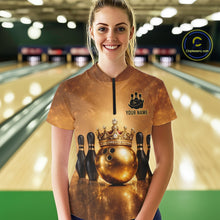 Load image into Gallery viewer, Black and Gold crown Bowling ball pins Bowling Shirts for Women Custom Bowling Team league jerseys NQS11593