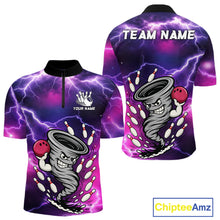 Load image into Gallery viewer, Custom Purple Bowling Jersey Lightning Thunder Funny tornado Bowling Shirts for Men, bowling uniforms NQS11594