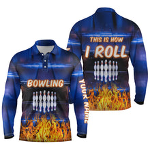 Load image into Gallery viewer, blue personalized bowling shirt for men – custom name design side view