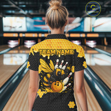 Load image into Gallery viewer, Custom Black and Yellow Honey Bee Bowling Shirts For Women, Bee Bowling Team Bowlers Outfit NQS10376
