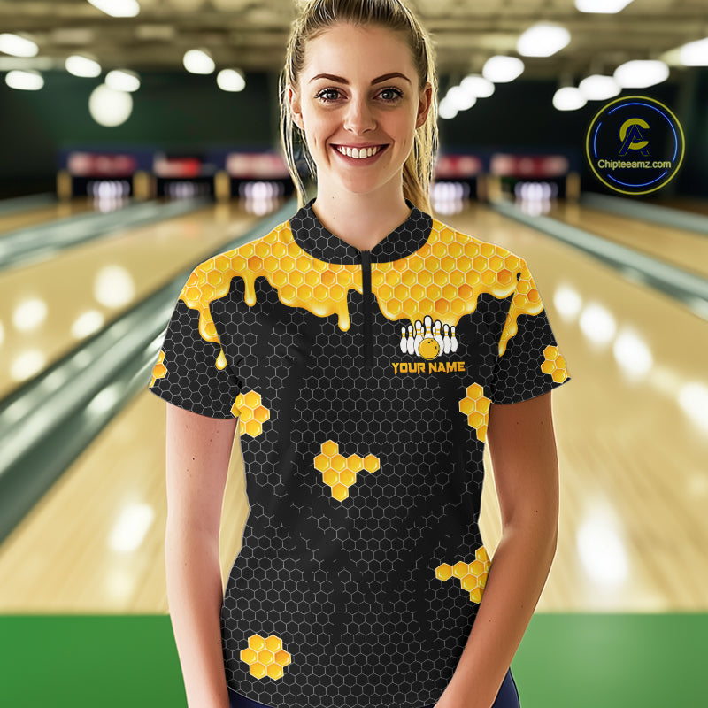 Custom Black and Yellow Honey Bee Bowling Shirts For Women, Bee Bowling Team Bowlers Outfit NQS10376