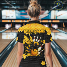 Load image into Gallery viewer, Custom Black and Yellow Honey Bee Bowling Shirts For Women, Bee Bowling Team Bowlers Outfit NQS10376