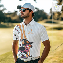 Load image into Gallery viewer, Funny Mens golf polo shirt custom Halloween flamingo pattern white golf shirts NQS10377