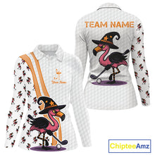 Load image into Gallery viewer, Funny Women golf polo shirt custom Halloween flamingo pattern white golf shirts NQS10377