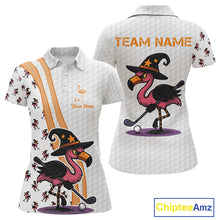 Load image into Gallery viewer, Funny Women golf polo shirt custom Halloween flamingo pattern white golf shirts NQS10377