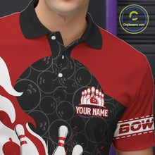 Load image into Gallery viewer, Black and Red Camo Bowling Polo, Quarter Zip Shirt For Men custom Bowling Team Jerseys Uniform NQS10380