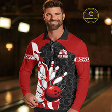 Load image into Gallery viewer, Black and Red Camo Bowling Polo, Quarter Zip Shirt For Men custom Bowling Team Jerseys Uniform NQS10380
