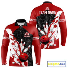 Load image into Gallery viewer, Black and Red Camo Bowling Polo, Quarter Zip Shirt For Men custom Bowling Team Jerseys Uniform NQS10380