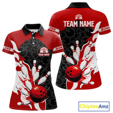 Load image into Gallery viewer, Black and Red Camo Bowling Polo, Quarter Zip Shirt For Women custom Bowling Team Jerseys Uniform NQS10380