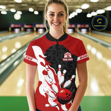 Load image into Gallery viewer, Black and Red Camo Bowling Polo, Quarter Zip Shirt For Women custom Bowling Team Jerseys Uniform NQS10380