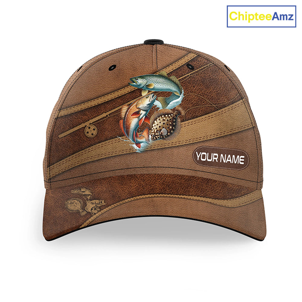 Inshore Texas Slam Redfish, Trout, Flounder fishing hats for men, women custom fisherman fishing hats NQS8622