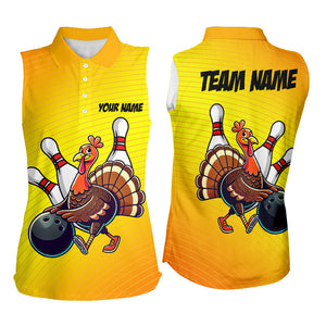 Personalized Funny Turkey Bowling sleeveless polo Shirts, Thanksgiving Bowling Team Uniform | Yellow NQS8632