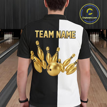Load image into Gallery viewer, Black and white retro vintage Bowling polo, 1/4 Zip shirts for Men custom Bowling team jerseys | Gold NQS10808