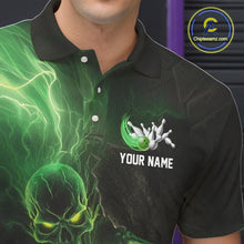 Load image into Gallery viewer, Black and green lightning skull Bowling polo, 1/4 Zip shirts for Men custom Bowling team Jersey NQS10809