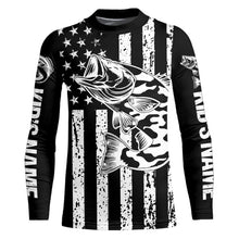 Load image into Gallery viewer, Black and White American Flag Largemouth Bass Fishing Camo Custom patriotic Bass fishing jerseys NQS9119