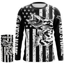 Load image into Gallery viewer, Black and White American Flag Largemouth Bass Fishing Camo Custom patriotic Bass fishing jerseys NQS9119