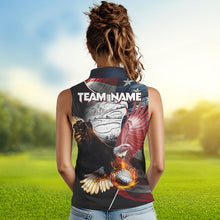 Load image into Gallery viewer, American Flag Eagle flame golf ball Womens sleeveless polo shirt custom patriotic ladies golf shirt NQS9317