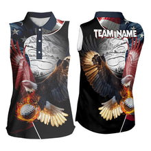 Load image into Gallery viewer, American Flag Eagle flame golf ball Womens sleeveless polo shirt custom patriotic ladies golf shirt NQS9317