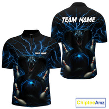 Load image into Gallery viewer, Personalized Blue Thunder Lightning Cobra Snake Bowling Shirt For Men, Custom Name Bowling Team Jersey NQS9834