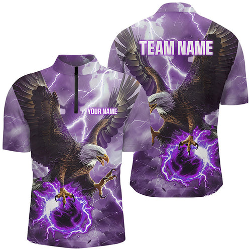 Purple lightning thunder bowling Eagle custom Mens Bowling Polo, Quarter Zip Shirts, bowler jerseys NQS8179