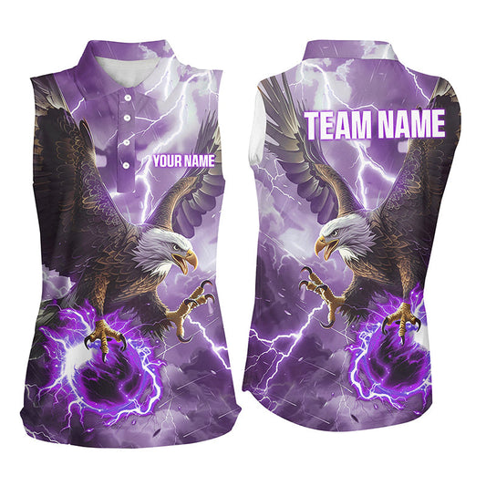 Purple lightning thunder bowling Eagle custom Women sleeveless Polo Shirt, gift for team bowlers NQS8179