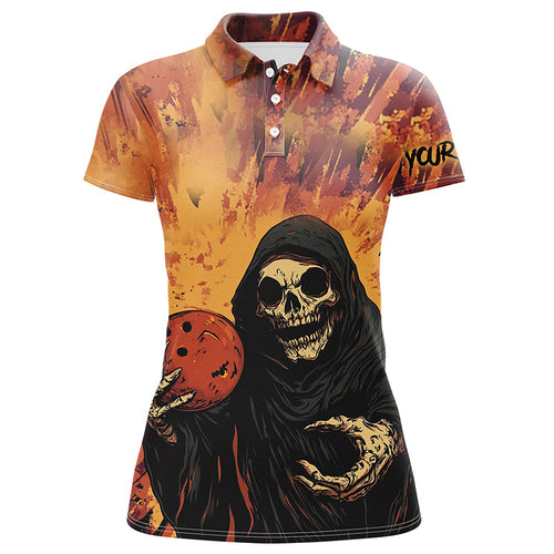 Halloween Skull Bowling custom Women Bowling Polo, Quarter Zip Shirts, gift for team bowlers jerseys NQS8183