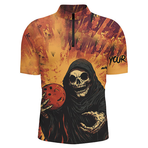 Halloween Skull Bowling custom Mens Bowling Polo, Quarter Zip Shirts, gift for team bowlers jerseys NQS8183