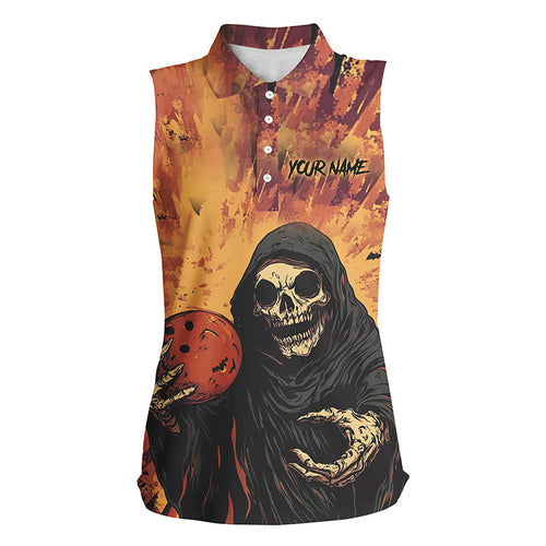 Halloween Skull Bowling custom Women sleeveless Polo Shirt, gift for team bowlers jerseys NQS8183