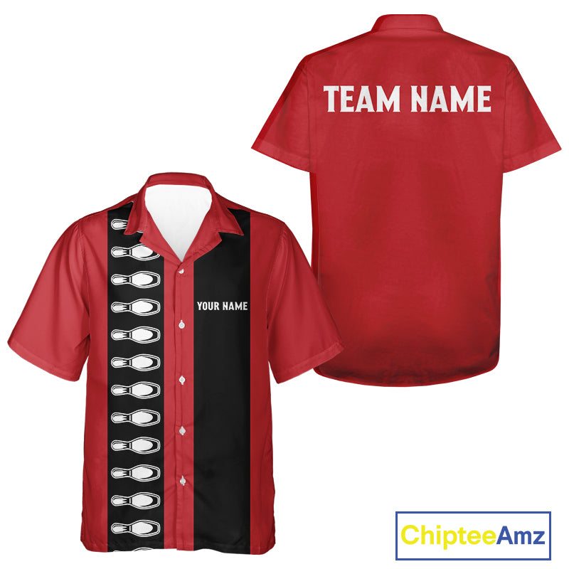 Red and black retro vintage Bowling Hawaiian Shirt custom Bowling team jerseys NQS10385