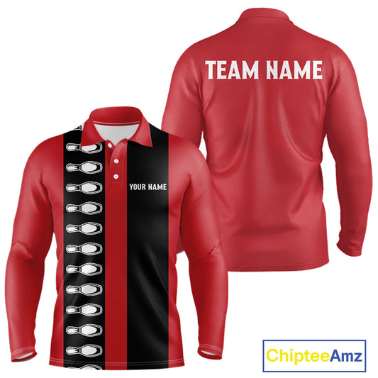 Red and black retro vintage Bowling polo, quarter zip shirts for men custom Bowling team jerseys NQS10385
