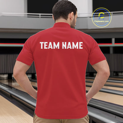 Red and black retro vintage Bowling polo, quarter zip shirts for men custom Bowling team jerseys NQS10385