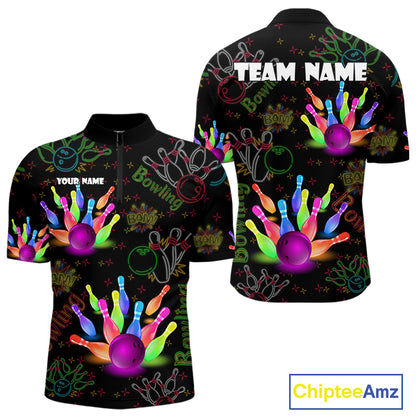 Colorful Neon Bowling shirts for men custom black bowling shirts, team bowling jerseys men NQS10984