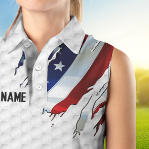 Red, white and blue American Flag Womens sleeveless polo shirt custom patriotic ladies golf tops NQS9318