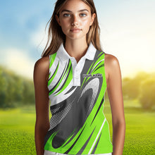 Load image into Gallery viewer, Personalized Womens sleeveless polo shirt custom ladies golf tops, best golf gifts | Green NQS9319