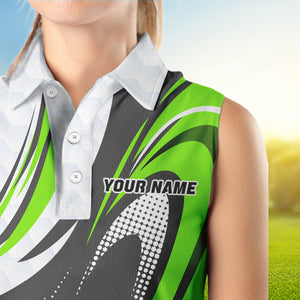 Personalized Womens sleeveless polo shirt custom ladies golf tops, best golf gifts | Green NQS9319