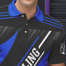 Load image into Gallery viewer, Black and Blue Bowling Polo, Quarter Zip Shirt for Men Custom Team bowling jerseys, Gift for bowlers NQS9322