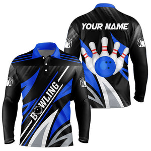 Black and Blue Bowling Polo, Quarter Zip Shirt for Men Custom Team bowling jerseys, Gift for bowlers NQS9322