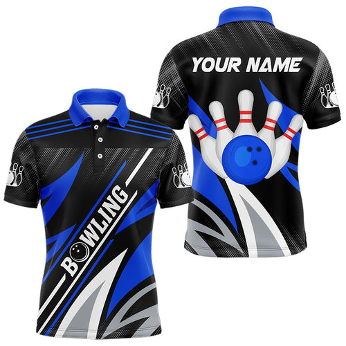 Black and Blue Bowling Polo, Quarter Zip Shirt for Men Custom Team bowling jerseys, Gift for bowlers NQS9322