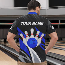 Load image into Gallery viewer, Black and Blue Bowling Polo, Quarter Zip Shirt for Men Custom Team bowling jerseys, Gift for bowlers NQS9322