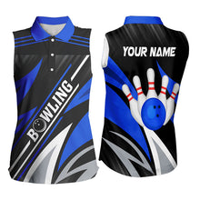 Load image into Gallery viewer, Black and Blue Bowling Sleeveless Polo Shirt Custom Team bowling jerseys, Gift for bowlers NQS9322