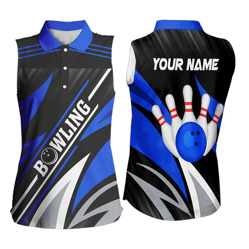 Black and Blue Bowling Sleeveless Polo Shirt Custom Team bowling jerseys, Gift for bowlers NQS9322