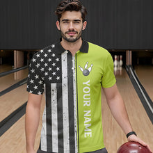 Load image into Gallery viewer, Black White Retro American Flag Bowling Shirts For Men Custom Patriotic Bowling Team Jersey | Green NQS9638