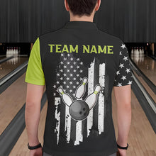 Load image into Gallery viewer, Black White Retro American Flag Bowling Shirts For Men Custom Patriotic Bowling Team Jersey | Green NQS9638