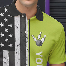 Load image into Gallery viewer, Black White Retro American Flag Bowling Shirts For Men Custom Patriotic Bowling Team Jersey | Green NQS9638