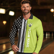 Load image into Gallery viewer, Black White Retro American Flag Bowling Shirts For Men Custom Patriotic Bowling Team Jersey | Green NQS9638