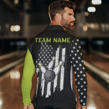 Load image into Gallery viewer, Black White Retro American Flag Bowling Shirts For Men Custom Patriotic Bowling Team Jersey | Green NQS9638
