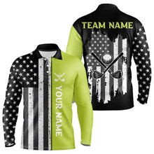 Load image into Gallery viewer, Black White Retro American Flag Golf Polo Shirt for Men Custom Patriotic Golf Team Shirt | Green NQS9637
