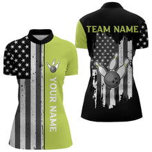 Load image into Gallery viewer, Black White Retro American Flag Bowling Shirts For Women Custom Patriotic Bowling Team Jersey | Green NQS9638