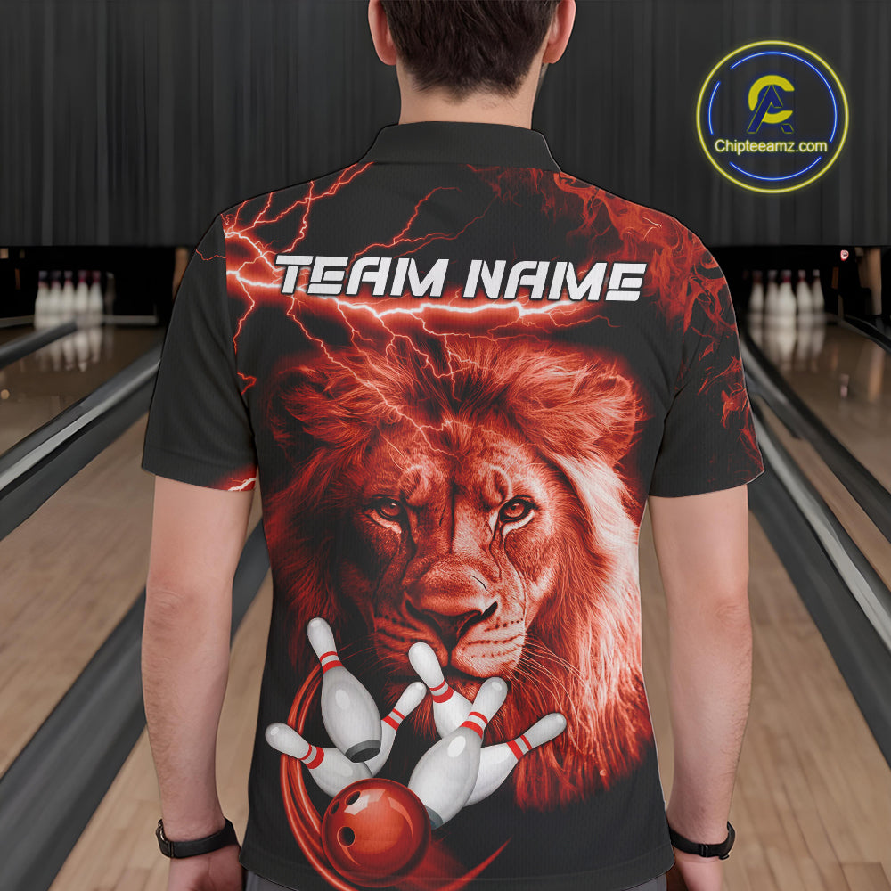 Personalized Red Lightning Thunder Storm Lion Bowling Shirts For Men Custom Bowling Team Jerseys NQS9840
