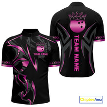 Load image into Gallery viewer, Black and Pink crown Bowling ball Polo, Quarter Zip Shirts for Men Custom Bowling Team jerseys NQS10074